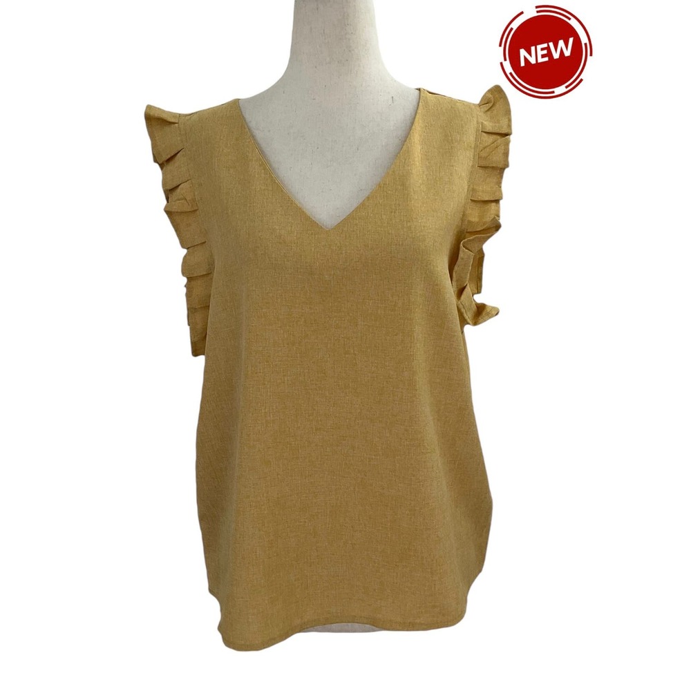 Sollinarry Yellow V-neck Sleeveless Women's Blouse Size Large NWOT | 47-17